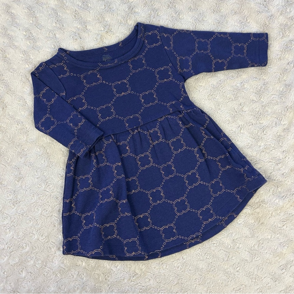 Yoga Sprout Blue Dress Gold Print Size 3-6 Months